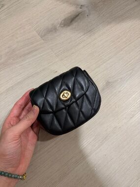 Coach Black Quilted Mini Turn Lock Card Case